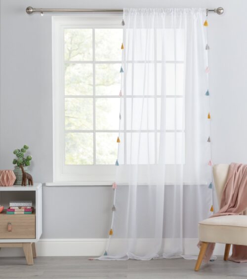 Argos Home Brights Tassel Voile Curtain - White -145x229cm