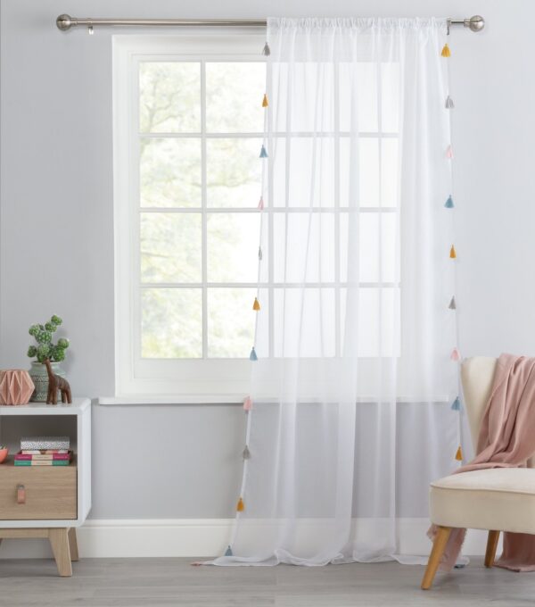 Argos Home Brights Tassel Voile Curtain - White -145x229cm