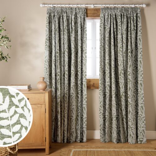 Argos Home Jacquard Pencil Pleat Curtains - Green -117x137cm