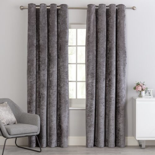 Argos Home Velvet Eyelet Curtains - Charcoal - 117x137cm