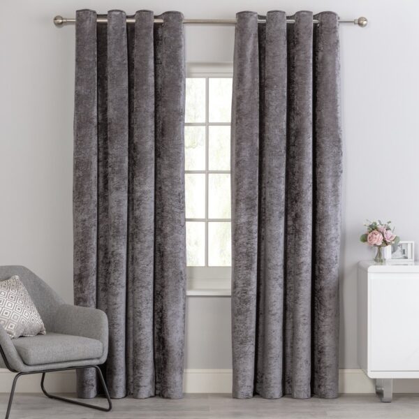 Argos Home Velvet Eyelet Curtains - Charcoal - 117x137cm