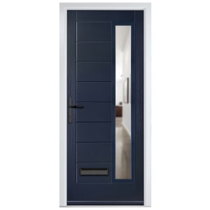 Crystal Monza Blue Right Hand GRP Composite Door with Clear Glass - 2090mm