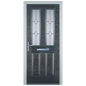 Door-Stop 2 Panel 2 Square Anthracite Grey Right Hand GRP Composite Door - 2100mm