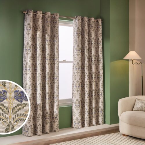 Habitat Blackout Jacquard Eyelet Curtains-Natural- 117x137cm