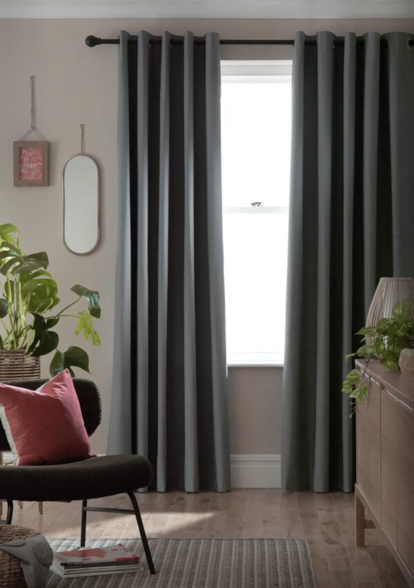 Habitat Blackout Plain Eyelet Curtains - Flint Grey