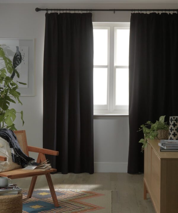 Habitat Blackout Plain Pencil Pleat Curtains - Black