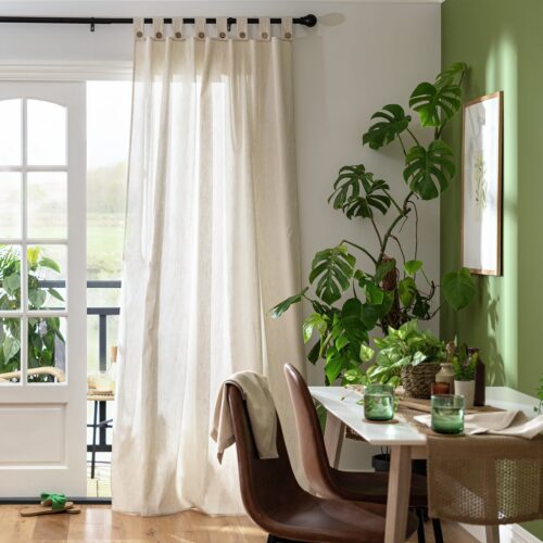 Habitat Button Voile Unlined Tab Top Panel - Natural