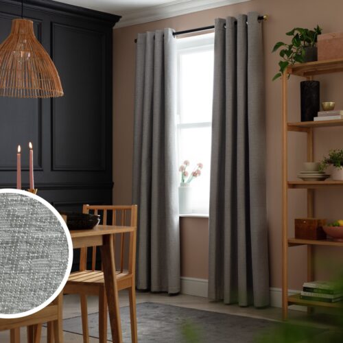 Habitat Chenille Eyelet Curtains - Grey - 117x137cm