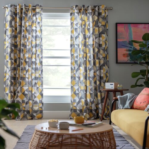 Habitat Geometric Eyelet Curtains - Neutral - 117x137cm