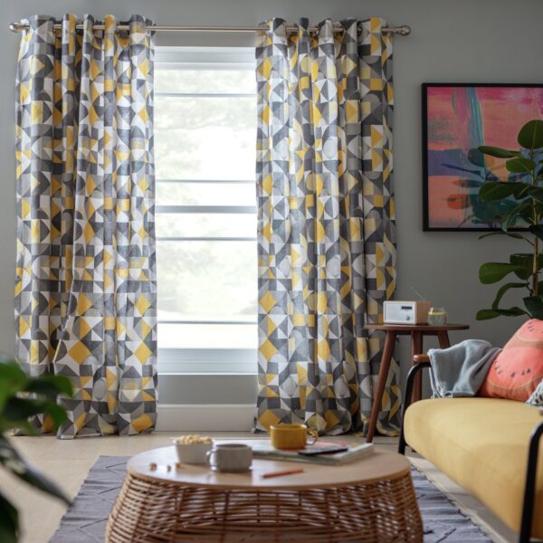 Habitat Geometric Eyelet Curtains - Neutral - 117x137cm