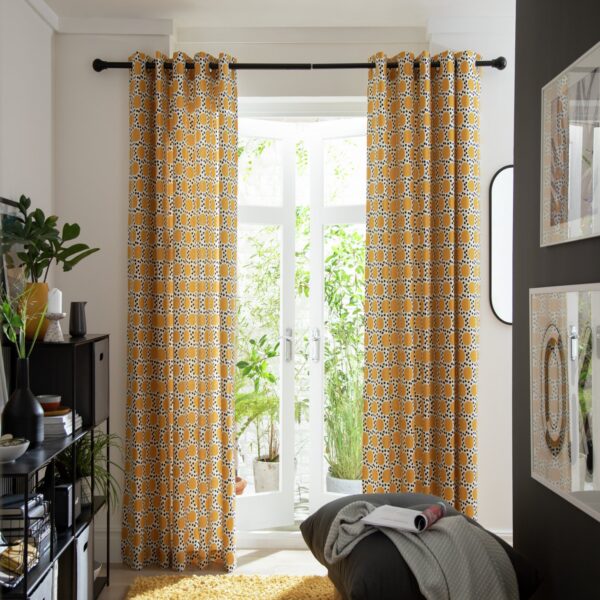 Habitat Geometric Eyelet Curtains - Yellow - 117x137cm