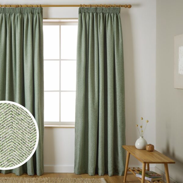 Habitat Herringbone Pencil Pleat Curtains - Green -117x137cm
