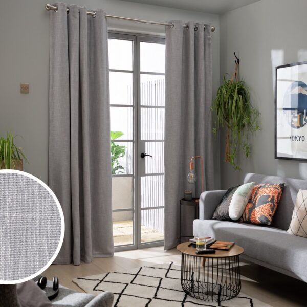 Habitat Linen Blackout Eyelet Curtains - Dove Grey-117x137cm