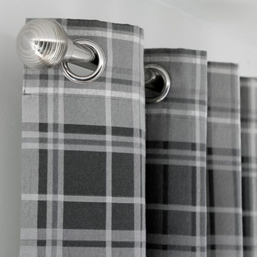 Habitat Traditional Check Eyelet Curtains - Grey -117x183cm