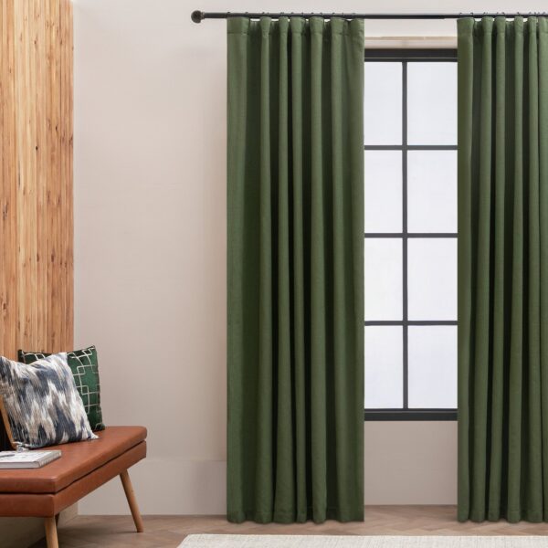 Habitat With Linen Pencil Pleat Curtains - Green - 117x137cm
