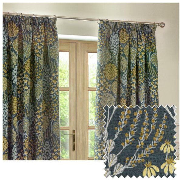 Wylder Ophelia Pencil Pleat Curtains - Blue - 117x137cm