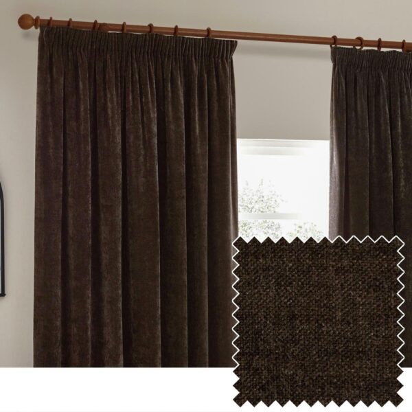 Yard Chenille Pencil Pleat Curtains - Brown - 117x137cm