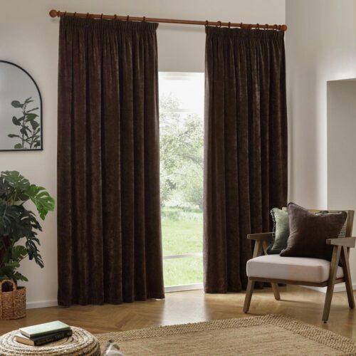 Yard Chenille Pencil Pleat Curtains - Brown - 117x137cm