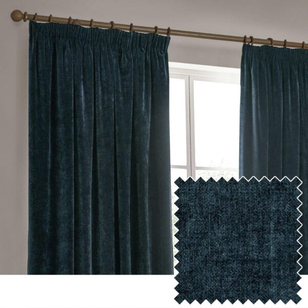 Yard Chenille Pencil Pleat Curtains - Navy - 117x183cm