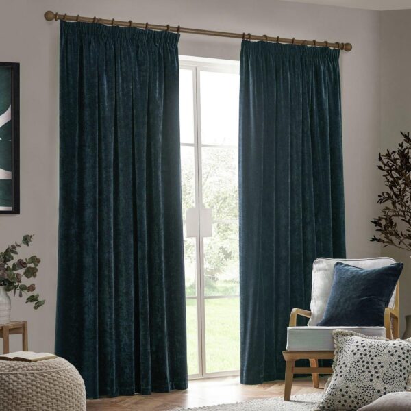 Yard Chenille Pencil Pleat Curtains - Navy - 117x183cm