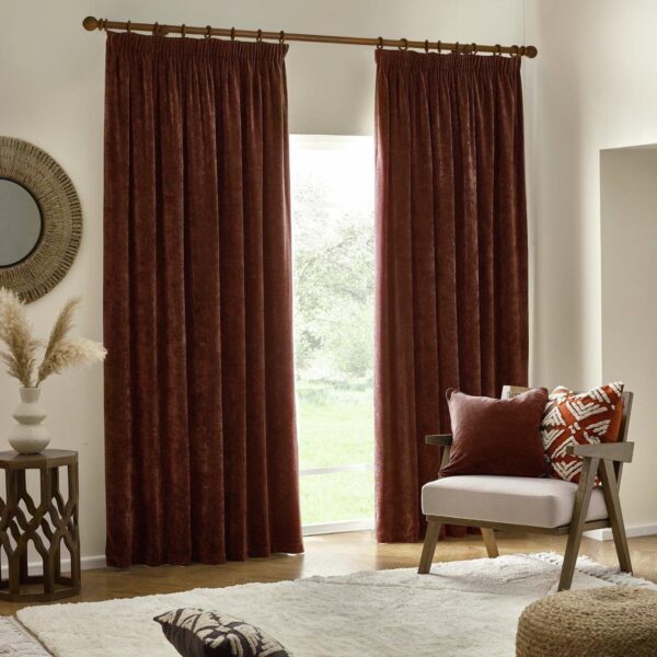 Yard Chenille Pencil Pleat Curtains - Nutmeg - 117x137cm
