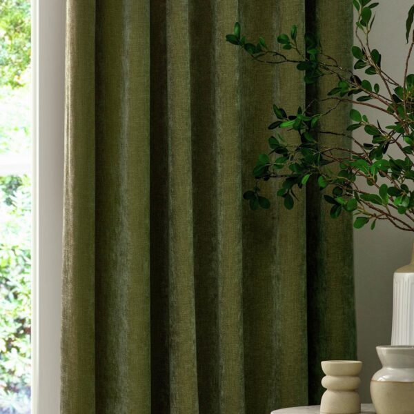Yard Chenille Pencil Pleat Curtains - Olive - 117x137cm