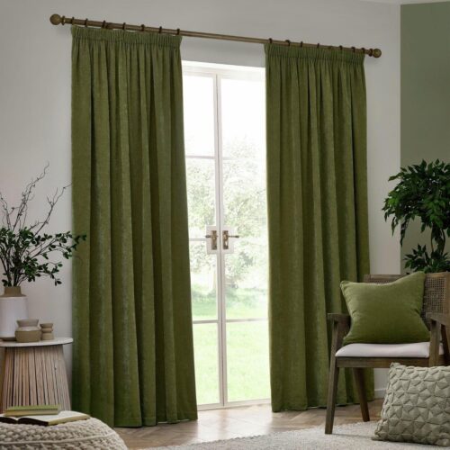 Yard Chenille Pencil Pleat Curtains - Olive - 117x137cm